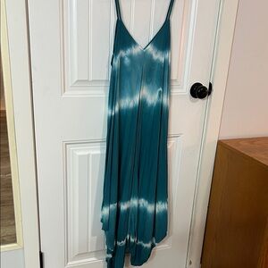 Teal and White Tie-Dye Maxi Dress